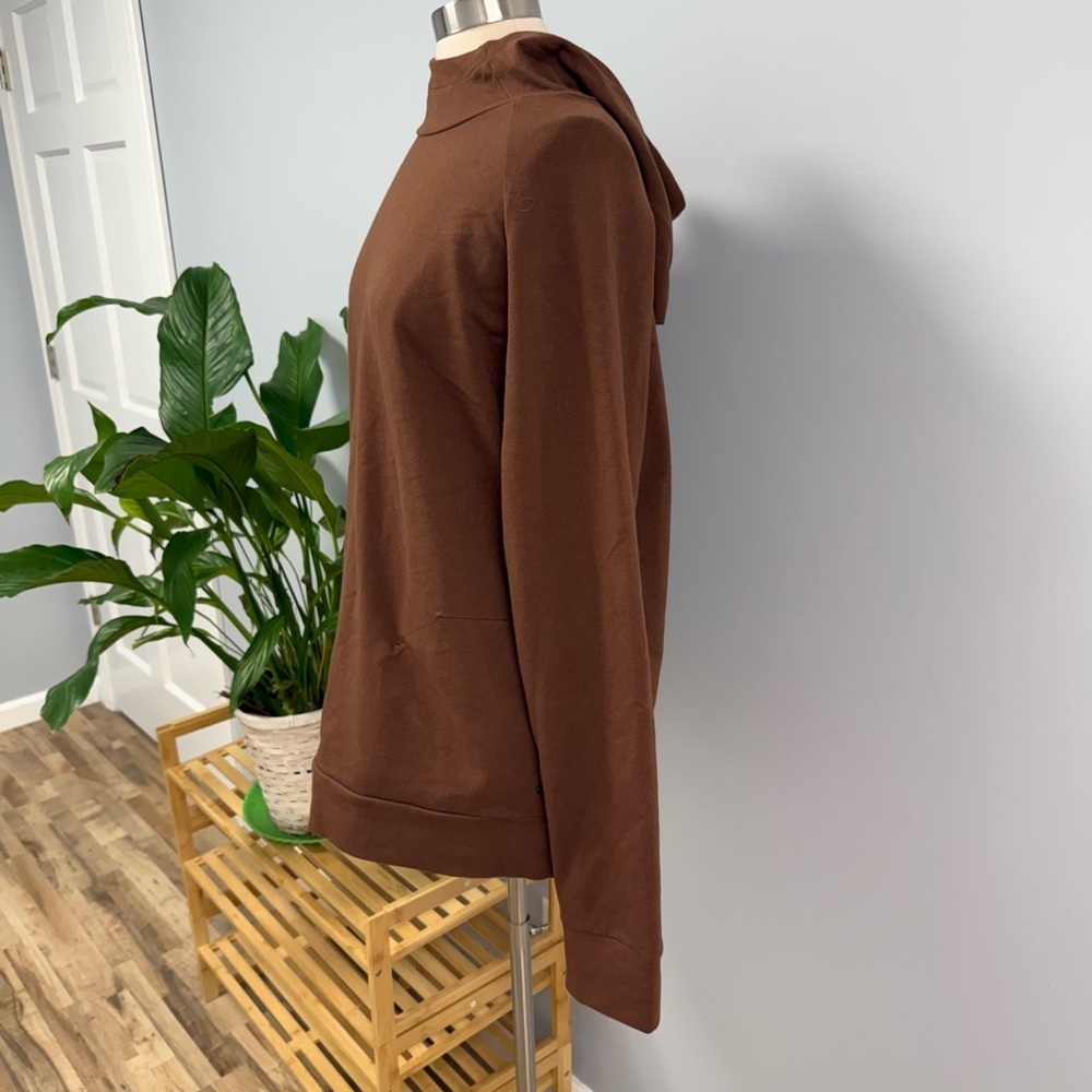 NWT Gaiam Yoga Namaste Hoodie Slim Fit Fitness Large Brown Cowl Neck Sweatshirt - Picture 4 of 11